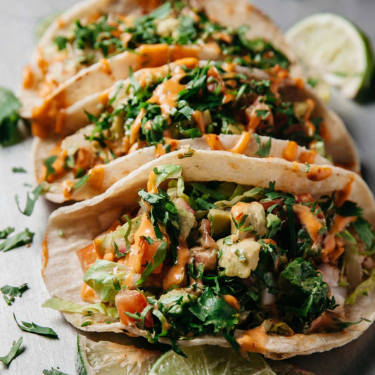 Fishtacos på rimmad Red Snapper
