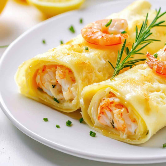 Skaldjurscrêpes med räkfond